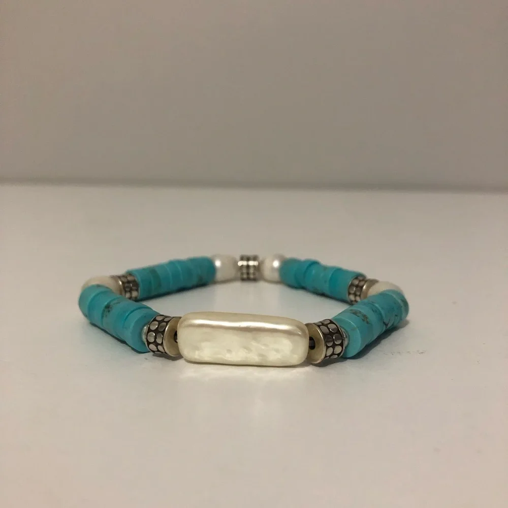 Brighton Pebble Pearl Coast Turquoise Bead Stretch Bracelet